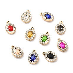 Mixed Color UV Plating Alloy Pendants, with Crystal Rhinestone and Glass, Golden, Oval Charms, Mixed Color, 18x12.5x4mm, Hole: 2mm