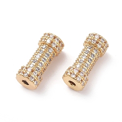 Golden Brass Micro Pave Clear Cubic Zirconia Beads, Tube, Golden, 14x6mm, Hole: 1mm