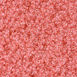(RR204) Coral Lined Crystal MIYUKI Round Rocailles Beads, Japanese Seed Beads, (RR204) Coral Lined Crystal, 11/0, 2x1.3mm, Hole: 0.8mm, about 1100pcs/bottle, 10g/bottle