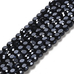 Black Electroplate Glass Beads, Half Plated, Faceted, Frosted, Flat Round, Black, 6x3mm, Hole: 1mm