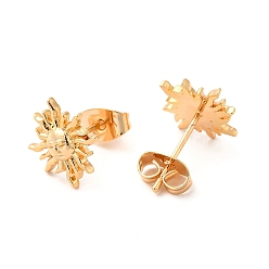 Golden Brass Stud Earrings for Women, Sun Ear Studs, Golden, 12x12x3mm, Pin: 1mm