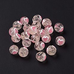 Розовый Бусины лэмпворк , круглые с сердцем, туманная роза, 10x9 мм, отверстие : 1.4 мм