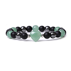 Aventurine Verte Bracelet extensible en perles de coeur d'aventurine verte naturelle, 7-1/2 pouce (19 cm)