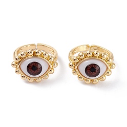 Dark Red Brass Cuff Rings, Open Rings, with Resin Beads, Long-Lasting Plated, Real 18K Gold Plated, Evil Eye, Dark Red, 3mm, Inner Diameter: 17.5mm
