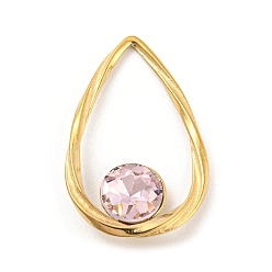 Perlas de Color Rosa 304 micro de acero inoxidable allanan colgantes de circonio cúbico, lágrima con ronda, rosa perla, 28.5x18.5x4.5 mm, diámetro interior: 16.5x14.5 mm