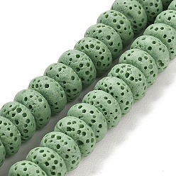 Dark Sea Green Natural Lava Rock Dyed Beads Strands, Rondelle, Dark Sea Green, 8x4.5mm, Hole: 1.6mm, about 43pcs/strand, 7.87 inch(20cm)