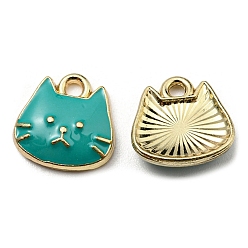 Teal Golden Plated Alloy Charms, with Enamel, Cadmium Free & Nickel Free & Lead Free, Cat Shape Charms, Teal, 11x11x3mm, Hole: 1.6mm