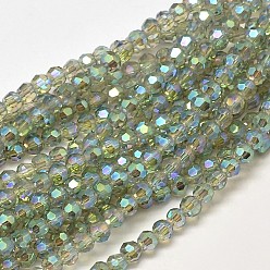 Medium Sea Green Faceted(32 Facets) Round Full Rainbow Plated Electroplate Glass Beads Strands, Medium Sea Green, 4mm, Hole: 1mm, about 100pcs/strand, 14.9 inch