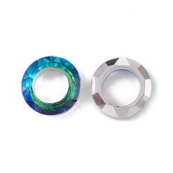 Verde Anillos de unión de vidrio electrochapado, anillo cósmico de cristal, anillo prisma, facetados, espalda plateada, anillo redondo, verde, 14x3.5~4 mm, diámetro interior: 8.3 mm