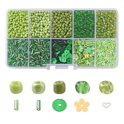 Verde Kit de búsqueda de fabricación de joyas de bricolaje, incluyendo semillas de vidrio redondas y cuentas de paillette de plástico, brillante brillo del arte de uñas, lentejuelas de manicura, verde, 112 g / caja