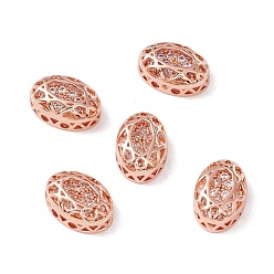 Clear Eco-friendly Brass Micro Pave Cubic Zirconia Multi-strand Links, Rack Plating, Cadmium Free & Lead Free, Oval, Rose Gold, Clear, 12x8x5mm, Hole: 1.2mm