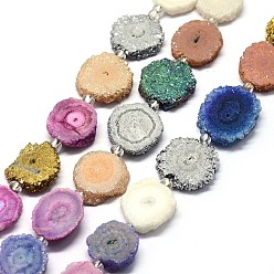 Couleur Mélangete Perles de cristal de quartz druzy naturelles, quartz solaire, teint, nuggets, couleur mixte, 14~22x13~20x4~6mm, Trou: 1.5~2mm, Environ 9~12 pcs/chapelet, 7.7~7.9 pouce (19.5~20 cm)