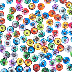 Colorido Cabujones de cristal pandahall elite, plano y redondo con patrón de ojo, colorido, 10x4 mm, 100 unidades / bolsa, 1 bolsa / caja