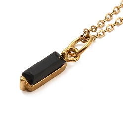Black Rectangle Cubic Zirconia Pendant Necklaces, Ion Plating(IP) 304 Stainless Steel Cable Chain Necklace for Women, Golden, Black, 17.52 inch(44.5cm)