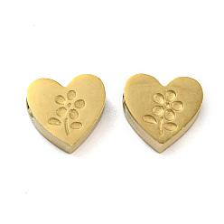 Real 18K Gold Plated Ion Plating(IP) 316L Surgical Stainless Steel Beads, Textured, Heart with Flower, Real 18K Gold Plated, 7x8x3.5mm, Hole: 2mm