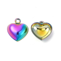 Rainbow Color Revestimiento iónico (ip) 304 colgantes de acero inoxidable, encantos del corazón, color del arco iris, 15.5x14x4.5 mm, agujero: 1.7 mm