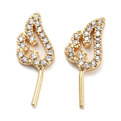 Real 18K Gold Plated Brass Micro Cubic Zirconia Wing Shape Head Pins, for Baroque Pearl Making, Real 18K Gold Plated, 18x7.5x1.8mm, Pin: 0.9mm