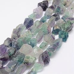 Fluorite Raw Rough Natural Fluorite Bead Strands, Nuggets, 15~20x14~18x10~14mm, Hole: 1mm, about 25pcs/strand, 14.9 inch(38cm)