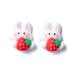 White Resin Cabochons, Rabbit with Strawberry, White, 23x20x8.5mm