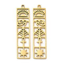 Real 18K Gold Plated Ion Plating(IP) 304 Stainless Steel Pendants, Rectangle Charm, Real 18K Gold Plated, 33.5x8x1.5mm, Hole: 1.4mm