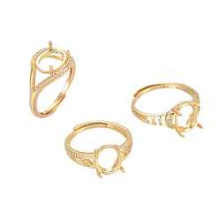 Golden Adjustable Brass Finger Ring Components, 4 Claw Prong Ring Settings, with Cubic Zirconia, Long-Lasting Plated, Golden, Size 7, 17mm, Tray: 9.5~10x8mm