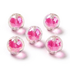 Rose Foncé Perles acryliques irisées arc-en-ciel à placage uv bicolore, ronde, rose foncé, 16x16mm, Trou: 3~3.1mm
