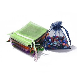 Mixed Color Organza Bags, Rectangle, Mixed Color, 10x8cm