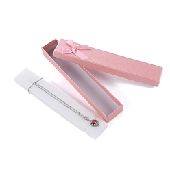 Pink Boîtes à colliers rectangulaires en papier avec nœud papillon, coffret cadeau à bijoux pour le rangement des colliers, rose, 21x4x2.2 cm