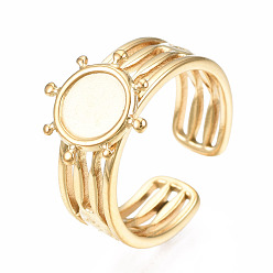 Золотой 304 кабошон кольца на палец из нержавеющей стали с открытой манжетой, плоско-круглые, золотые, размер США 6 3/4 (17.1 мм), лоток : 6.5 мм