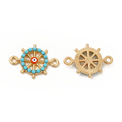 Light Gold Alloy Enamel Connector Charms, with Synthetic Turquoise, Helm Links with Red Evil Eye, Nickel, Light Gold, 20.5x14.5x3mm, Hole: 1.6mm