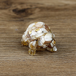 Shell Resin Home Display Decorations, with Natural Shell Chips and Gold Foil Inside, Tortoise, 50x30x27mm