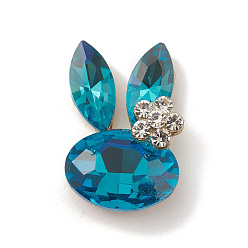 Blue Alloy Cabochons, with Glass Rhinestone, Ligh Gold, Rabbit, Blue, 27x19x10mm