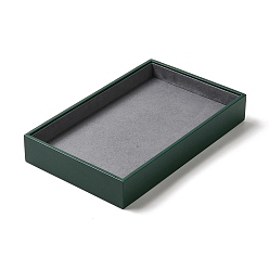 Green Rectangle PU Leather Jewelry Trays with Gray Velvet Inside, Jewelry Organizer Holder for Rings Earrings Necklaces Bracelets Storage, Green, 26x16x4cm