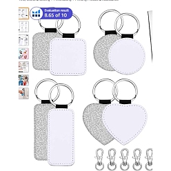 Platinum Gorgecraft PU Leather Sublimation Blanks Keychains, with Iron Split Key Rings, Iron Alloy Lobster Claw Clasp Keychain, Platinum, 16pcs/set
