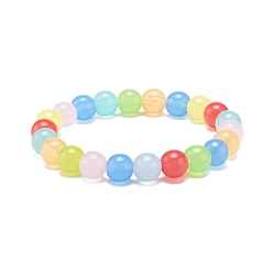 Colorful Imitation Jade Acrylic Round Beaded Stretch Bracelet for Kids, Colorful, Inner Diameter: 1-3/4 inch(4.5cm), Bead: 8mm