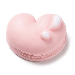 Pink Opaque Resin Enamel Decoden Cabochons, Imitation Food, Heart Shaped Macaron, Pink, 17x21.5x9.5mm