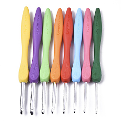 Mixed Color Aluminum Diverse Size Crochet Hooks Set, with ABS Plastic Handle, for Braiding Crochet Sewing Tools, Platinum, Mixed Color, 141.5x12x10mm, Pin: 2.5mm/3mm/3.5mm/4mm/4.5mm/5mm/5.5mm/6mm, 8pcs/set