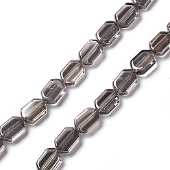 Gray Electroplate Glass Beads Strands, Pearl Luster Plated, Rectangle, Gray, 9.5x6~6.5x3.5mm, Hole: 1mm, about 68pcs/strand, 25.59''(65cm)