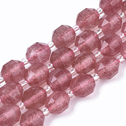 Strawberry Quartz Natural Strawberry Quartz Beads Strands, Round, Faceted, 7.5x8mm, Hole: 1.2mm, about 18~20pcs/strand, 7.48 inch(19cm)