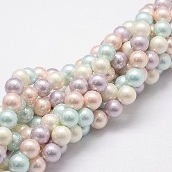 Color mezclado Hilos de perlas de concha pulida, Grado A, rondo, color mezclado, 8 mm, agujero: 1 mm, sobre 24 unidades / cadena, 8 pulgada (20.32 cm)