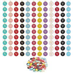 Letter Y 120Pcs 12 Colors Golden Plated Alloy Charms, with Enamel, Enamelled Sequins, Flat Round with Letter, Letter.Y, 14x12x2mm, Hole: 1.5mm, 10pcs/color