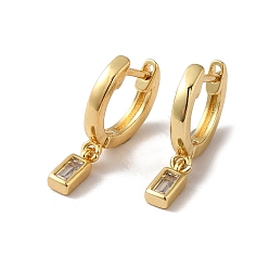 Настоящее золото 18K Прямоугольные прозрачные серьги-кольца с кубическим цирконием, стеллаж для латунных украшений для женщин, без свинца и без кадмия, реальный 18 k позолоченный, 19.5 мм, штифты : 0.9 мм