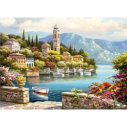 Colorful Oceanside Villa Scenery DIY Diamond Painting Kit, Including Resin Rhinestones Bag, Diamond Sticky Pen, Tray Plate and Glue Clay, Colorful, 300x400mm