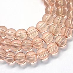 Bisque Baking Painted Transparent Glass Round Bead Strands, Bisque, 10~10.5mm, Hole: 1.5mm, about 85pcs/strand, 31.4 inch