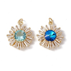 Mixed Color Brass with Cubic Zirconia Pendants, with Jump Ring, Cadmium Free & Nickel Free & Lead Free, Rack Plating, Flower, Mixed Color, 20.5x18x7.5mm, Hole: 3mm