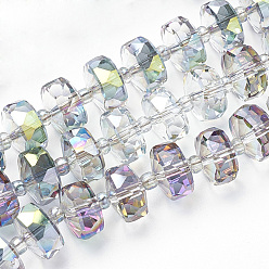 Colorido Hilos de perlas de vidrio electroplat, arco iris chapado, facetados, Rondana plana, colorido, 10x6.5 mm, agujero: 1.2 mm, sobre 60 unidades / cadena, 18.9 pulgada