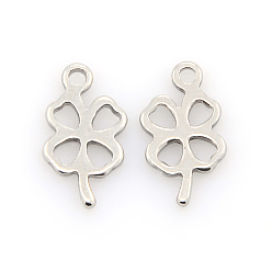 Stainless Steel Color 304 Stainless Steel Charms,Four Leaves Clover Pendants, Stainless Steel Color, 12x7x1mm, Hole: 1mm