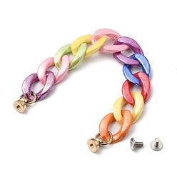 Coloré Chaîne gourmette acrylique opaque perlée pour porte-clés bricolage, accessoires de bijoux de décoration de cas de téléphone, avec écrous à vis en laiton et vis en fer, colorées, 165mm