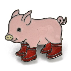 Roja Cerdo con botas de lluvia alfileres de esmalte, broches de aleación en tono platino, rojo, 23.5x28x2 mm