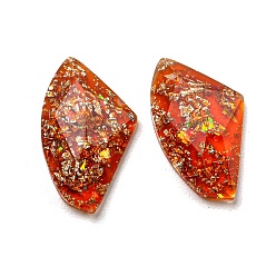 Orange Red Transparent Epoxy Resin Cabochons, with Gold Foils, Faceted Triangle, Orange Red, 13x8x3mm